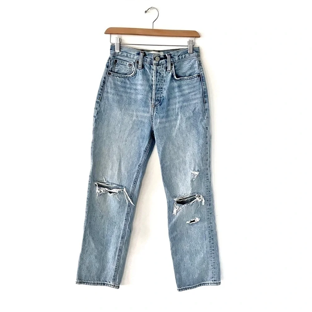 Denim Forum | Joni High Rise Loose Jeans Size 23 Distressed Light Wash Aritzia - Picture 4 of 12